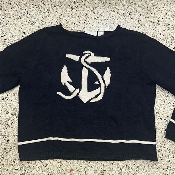 Navy nautical anchor 100% cotton sweater large L - Picture 1 of 5